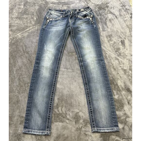 Miss Me Jeans Womens 28 Blue JP5755S Skinny Embellished Sequins Pockets Denim - Picture 2 of 13
